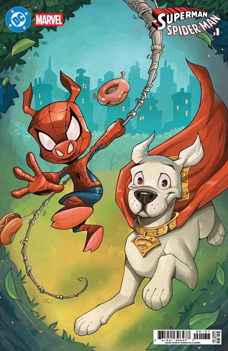 DC MARVEL SUPERMAN SPIDER-MAN #1 CVR W CHRISSIE ZULLO KRYPTO & SPIDER-HAM CARD STOCK VAR