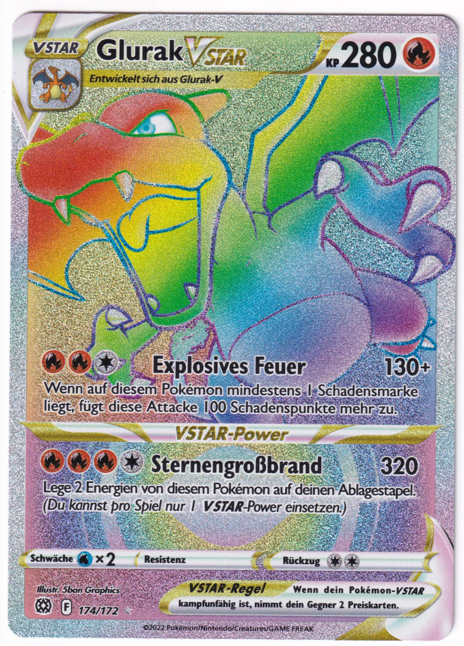 Glurak-Vstar 174/172 Rainbow Rare - Strahlende Sterne Deutsch