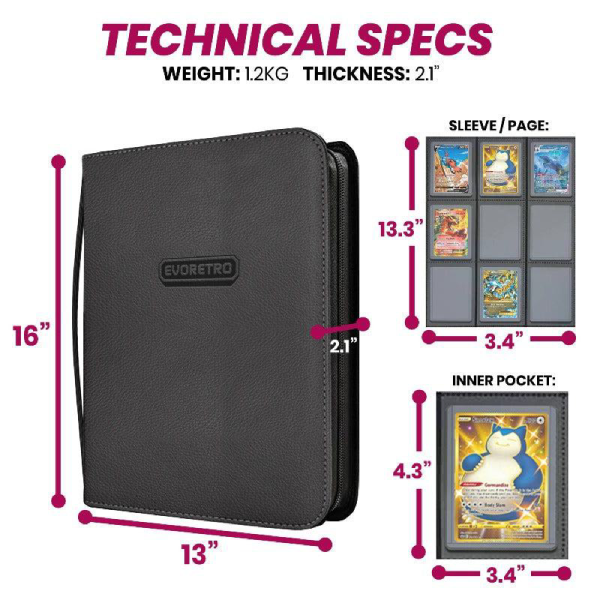 Evoretro 3 x 3 Shield+ Topload Binder - Black/Red