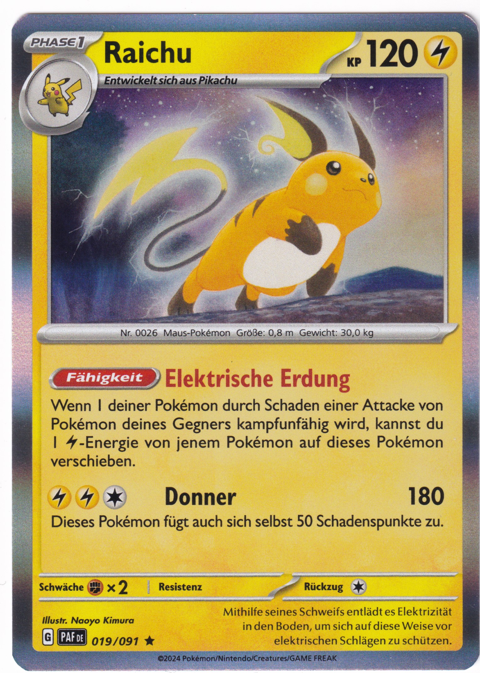 Raichu 019/091 Rare Holo - Karmesin & Purpur - Paldeas Schicksale Deutsch