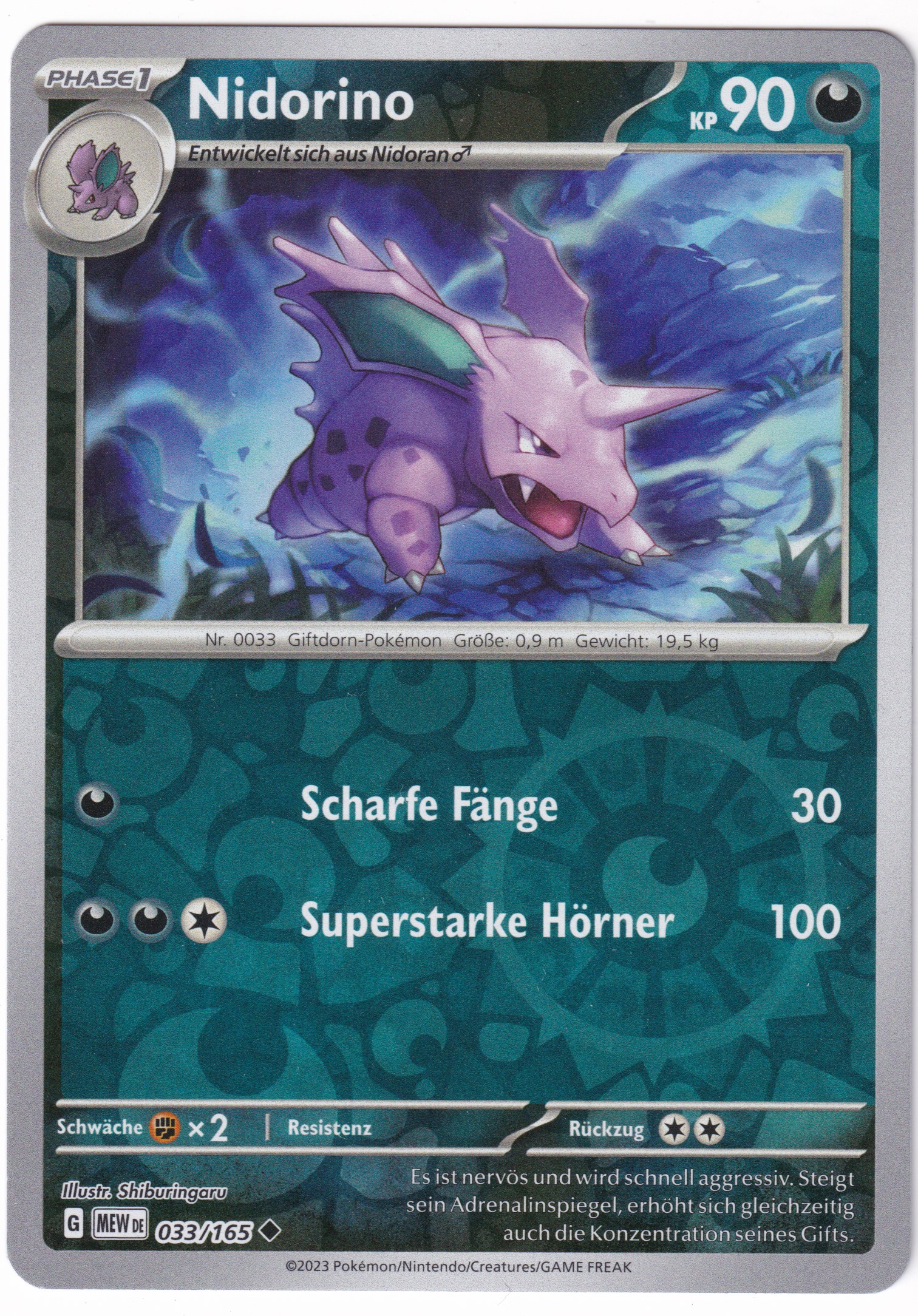 Nidorino 033/165 Uncommon Reverse Holo - Karmesin & Purpur - 151 Deutsch