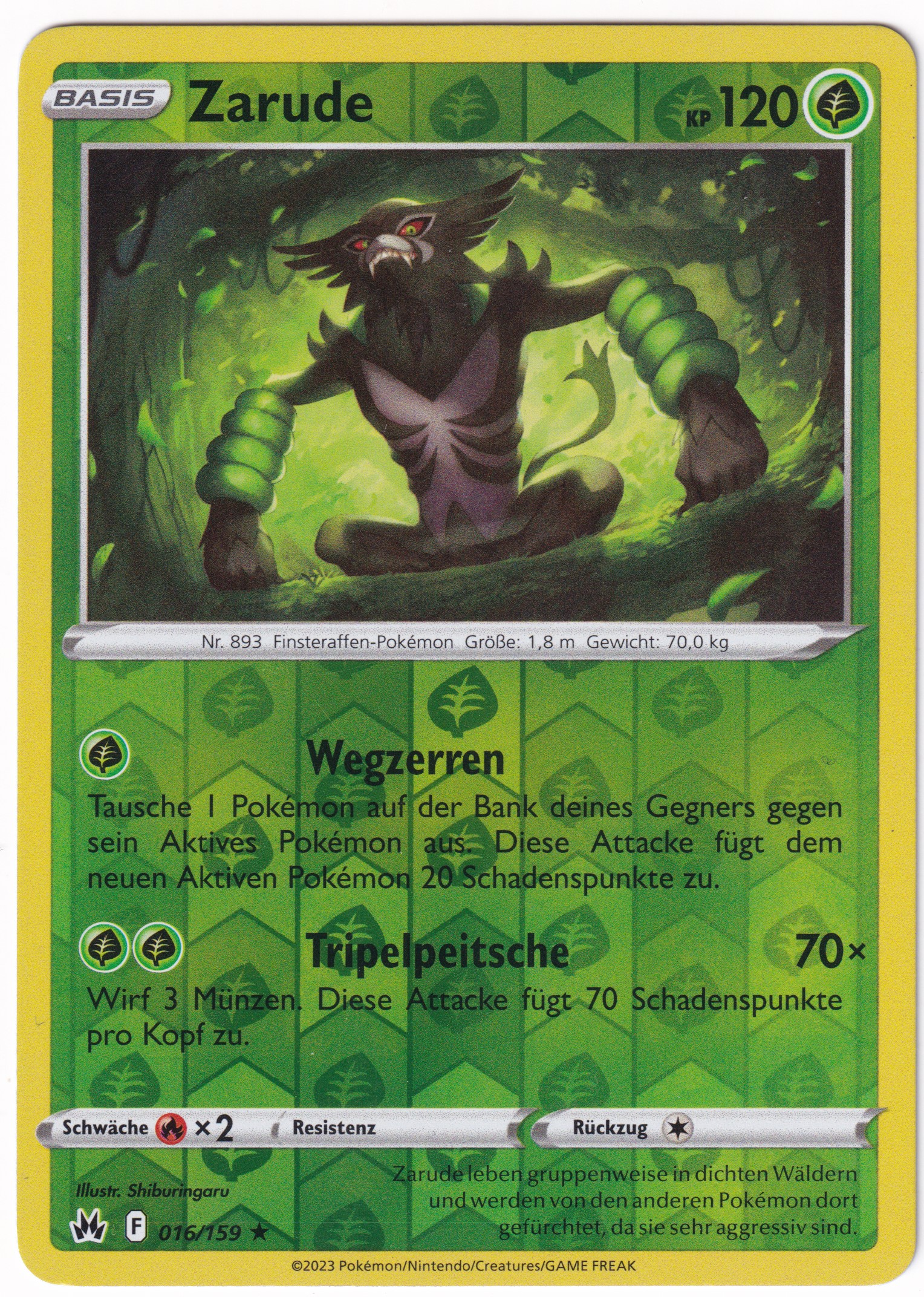 Zarude 016/159 Rare Reverse Holo - Zenit der Könige Deutsch