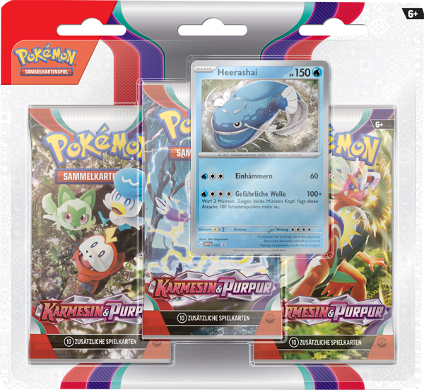 Pokemon Karmesin & Purpur 3er Booster Blister - Heerashai deutsch