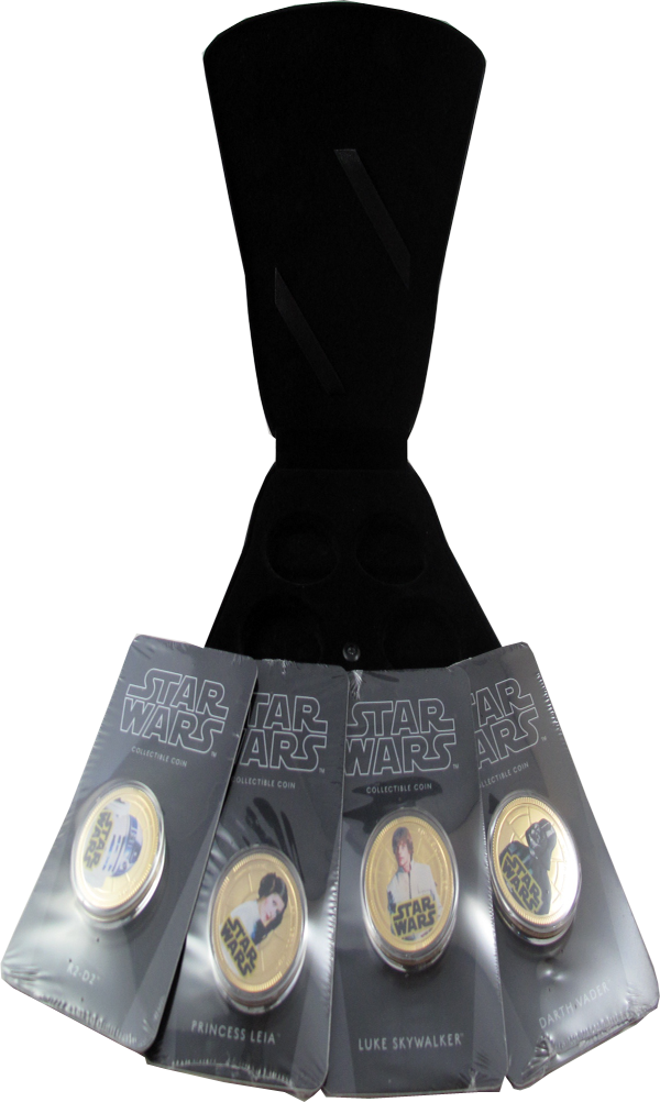 Star Wars Gold Coin Set mit Darth Vader und Millenium Falcon Coin Case mit Sound