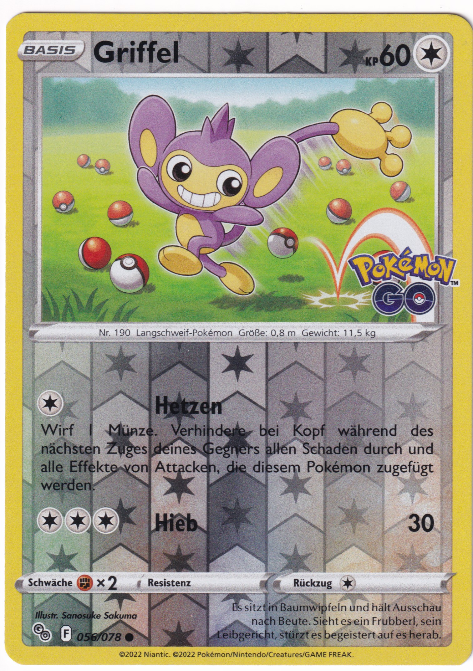 Griffel 056 /78 Common Reverse Holo - Pokemon Go Deutsch