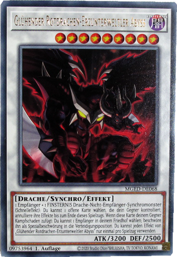MGED-DE068 Glühender Rotdrachen-Erzunterweltler Abyss Rare mit Goldschrift deutsch