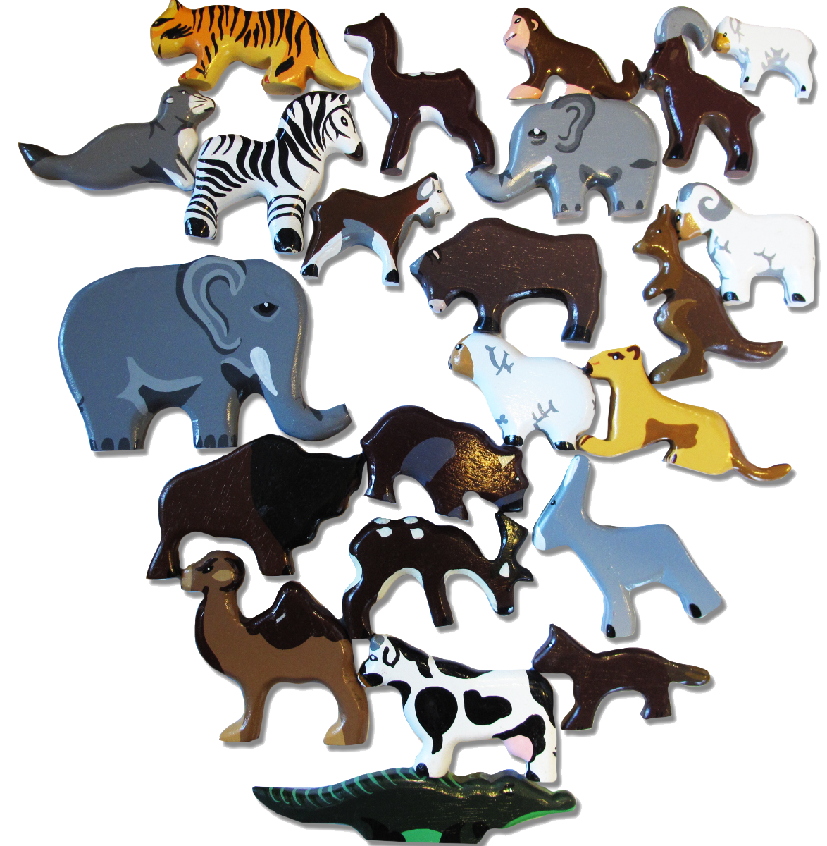 23 verschieden Holz Tiere ca.10cm groß Set