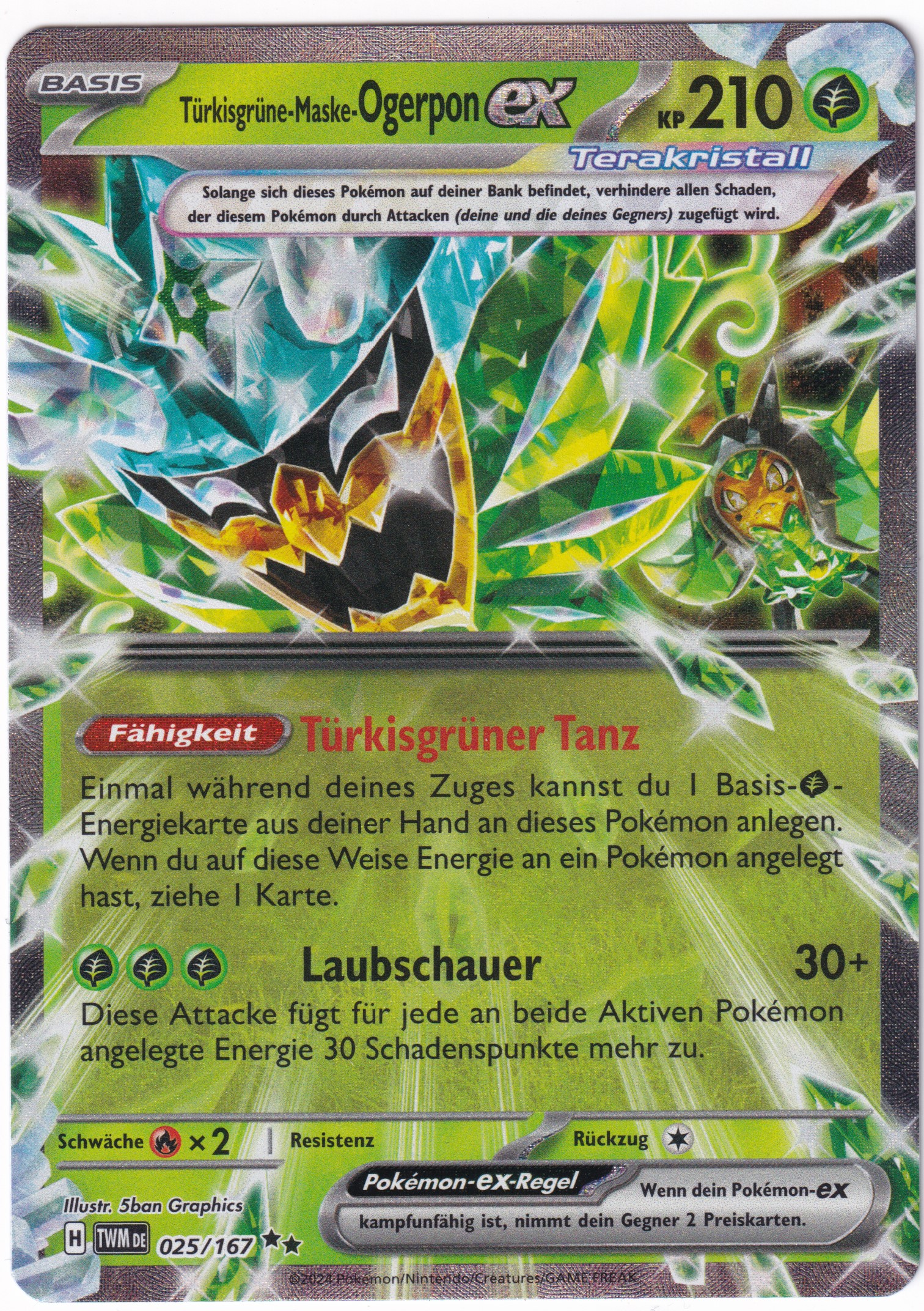 Türkisgrüne Maske Ogerpon-ex 025/167 Double Rare - Karmesin & Purpur - Maskerade im Zwielicht Deutsc