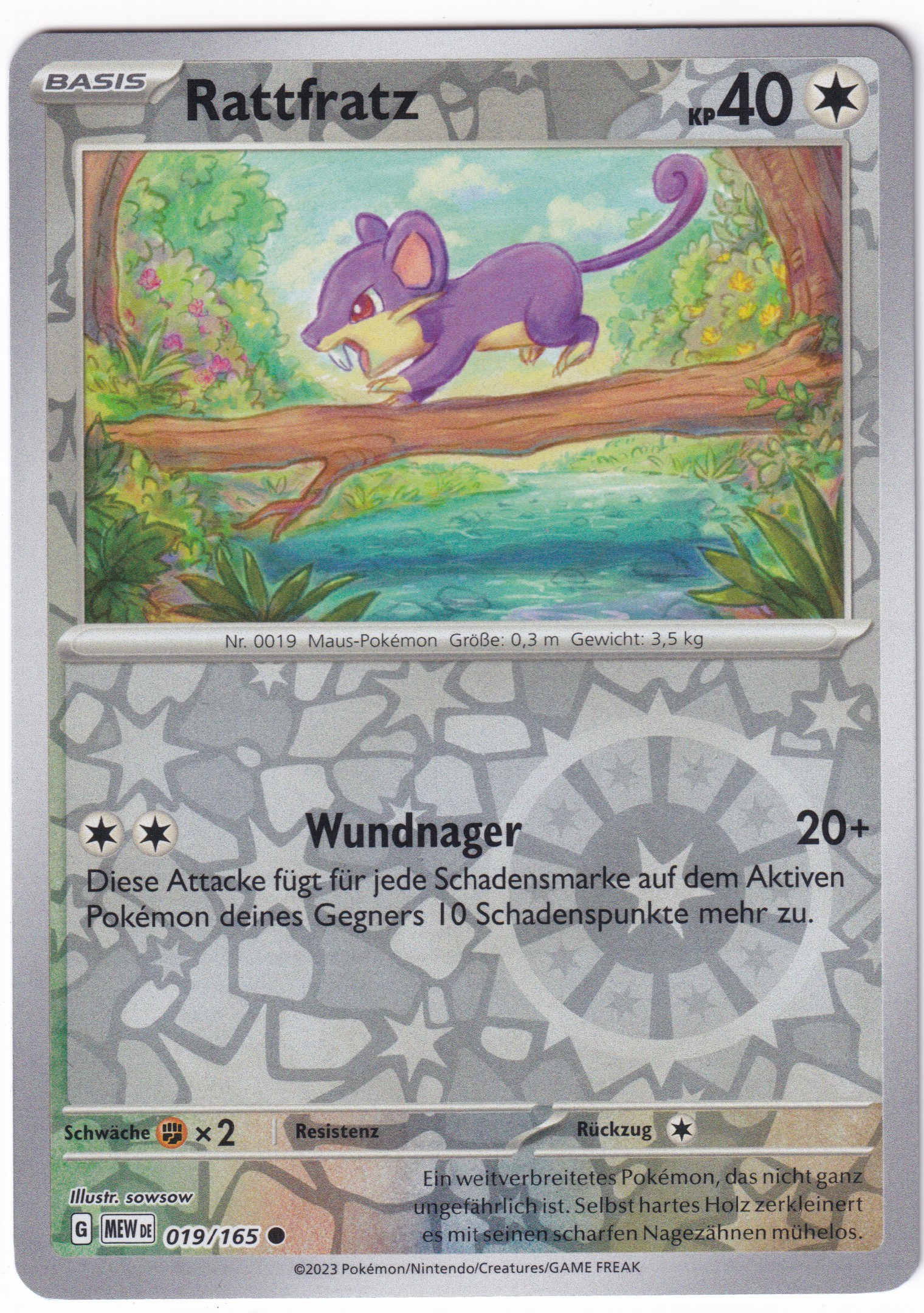 Rattfratz 019/165 Common Reverse Holo - Karmesin & Purpur - 151 Deutsch