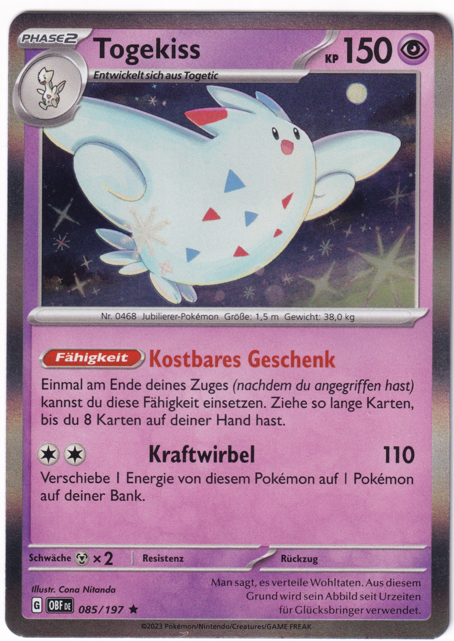 Togekiss 085/197 Rare Holo - Obsidian Flammen Deutsch