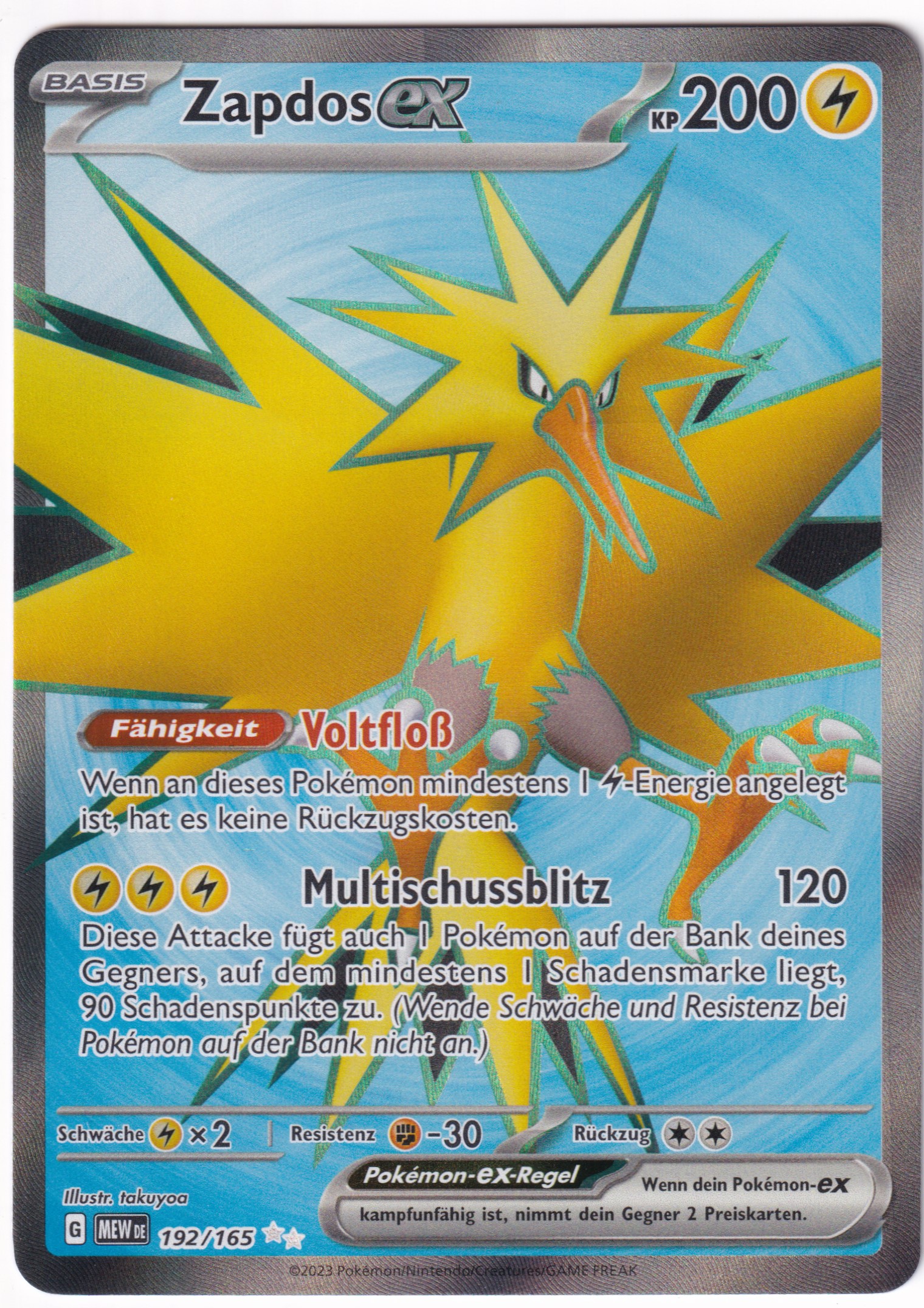 Zapdos-ex 192/165 Ultra Rare  - Karmesin & Purpur - 151 Deutsch
