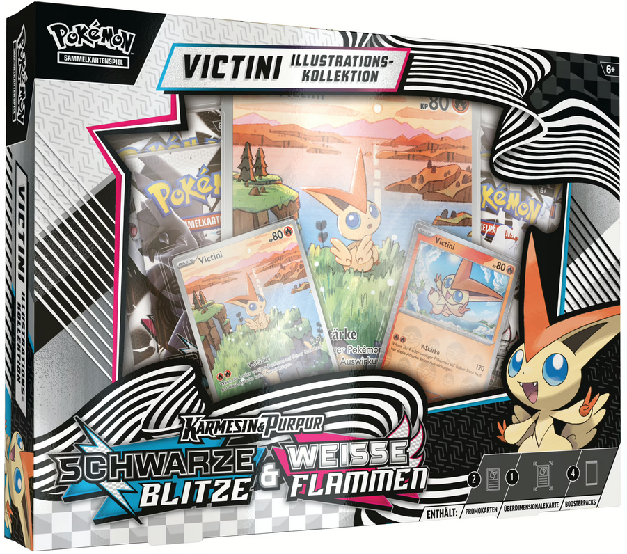 Pokemon Karmesin & Purpur Schwarz Blitze & Weisse Flammen Victini Illustrations-Kollektion deutsch