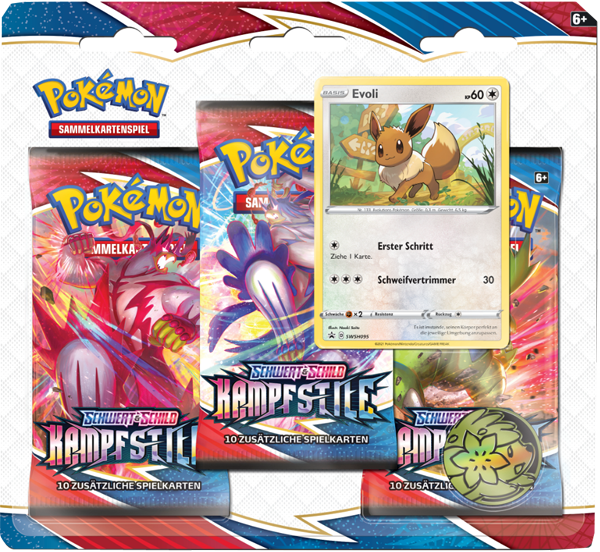 Pokemon Schwert & Schild Kampfstile 3er Booster Blister Evoli deutsch