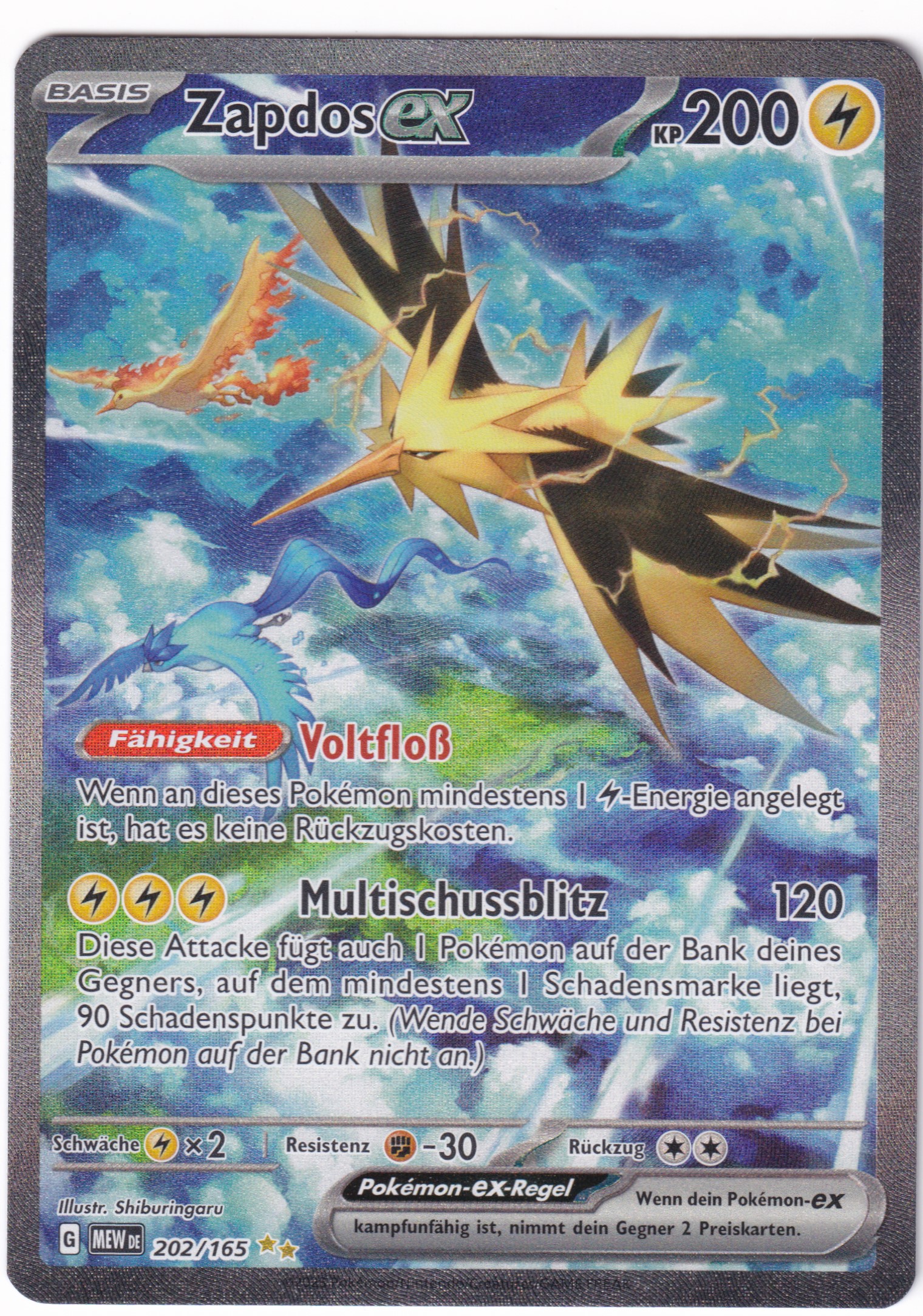 Zapdos-ex 202/165 Special Illustration Rare  - Karmesin & Purpur - 151 Deutsch