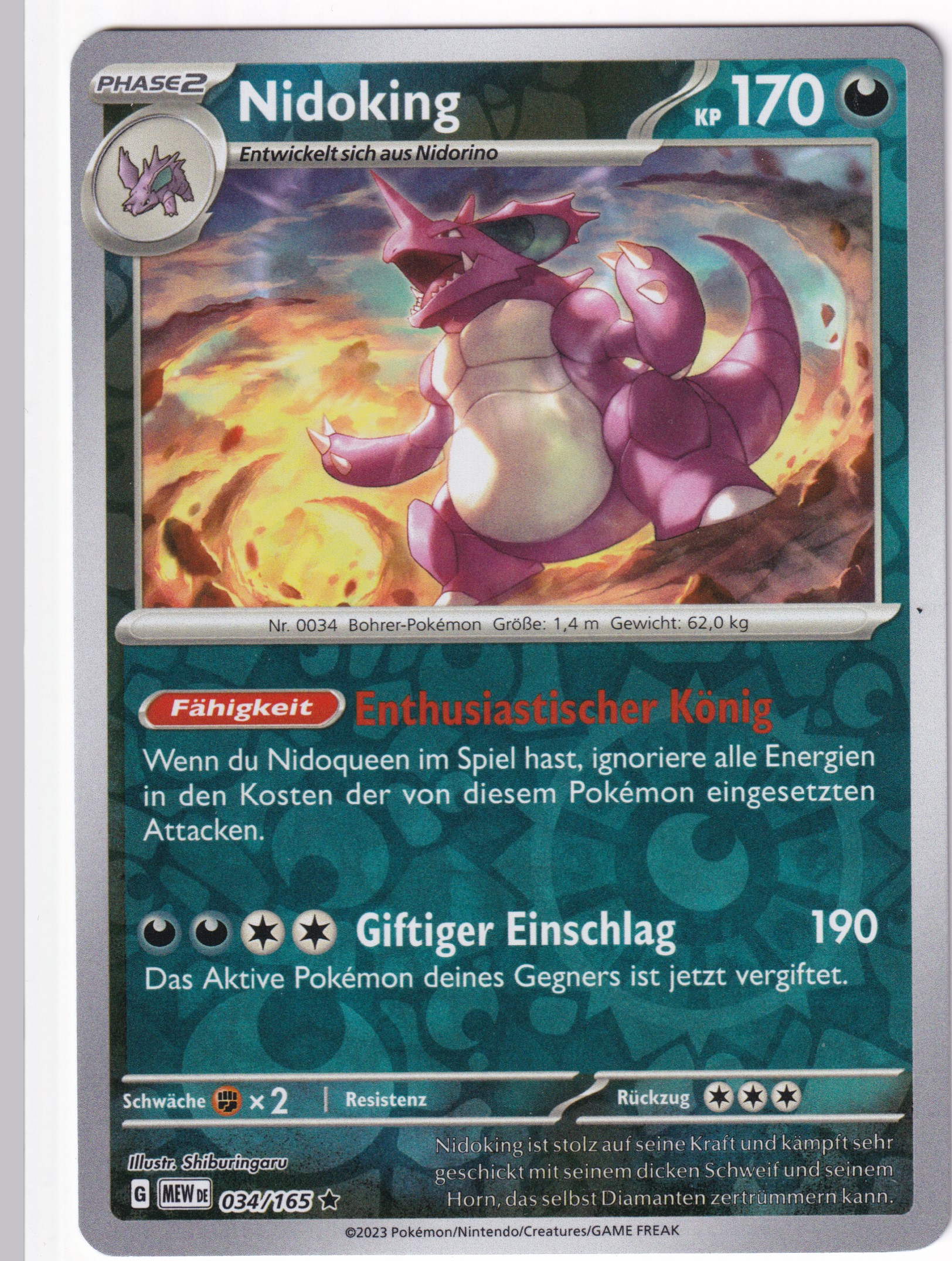 Nidoking 034/165 Rare Reverse Holo - Karmesin & Purpur - 151 Deutsch