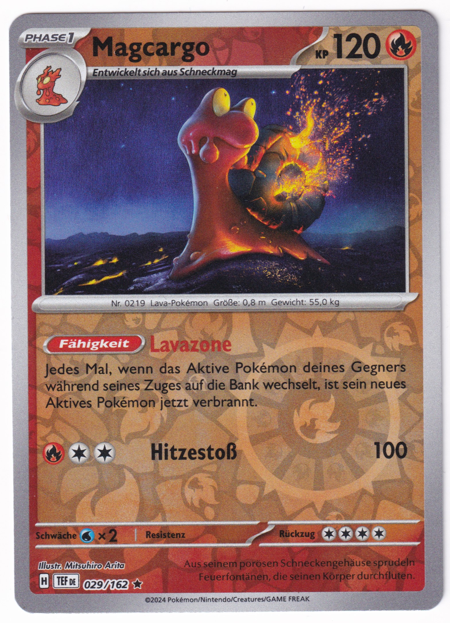 Magcargo 029/162 Rare Reverse Holo - Karmesin & Purpur - Gewalten der Zeit Deutsch