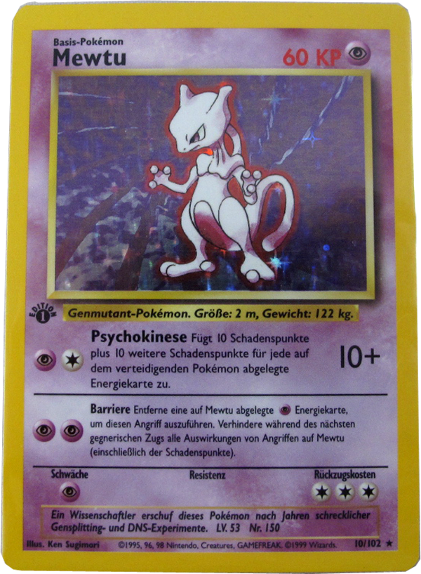 Pokemon Einzelkarte Base Set Mewtu 1. Edition deutsch