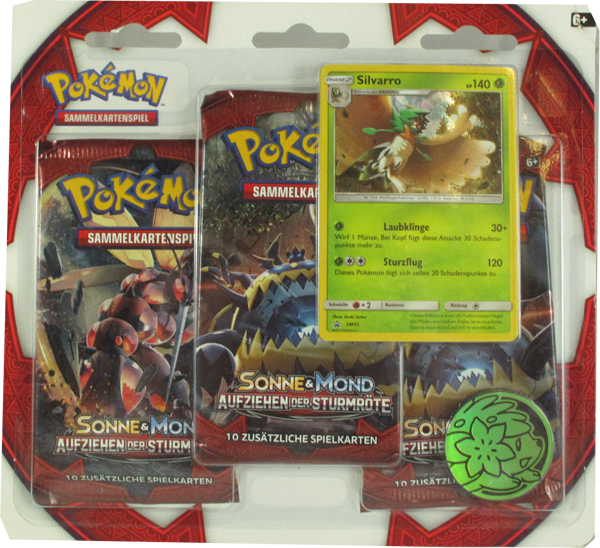 Pokemon Sonne & Mond Aufziehen der Sturmröte Silvarro 3er Blister Booster