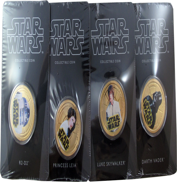 Star Wars Gold Coin Set mit Darth Vader und Millenium Falcon Coin Case mit Sound