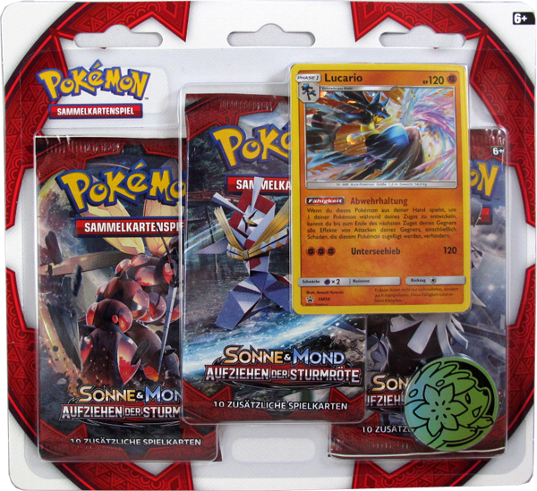 Pokemon Sonne & Mond Aufziehen der Sturmröte Lucario 3er Blister Booster